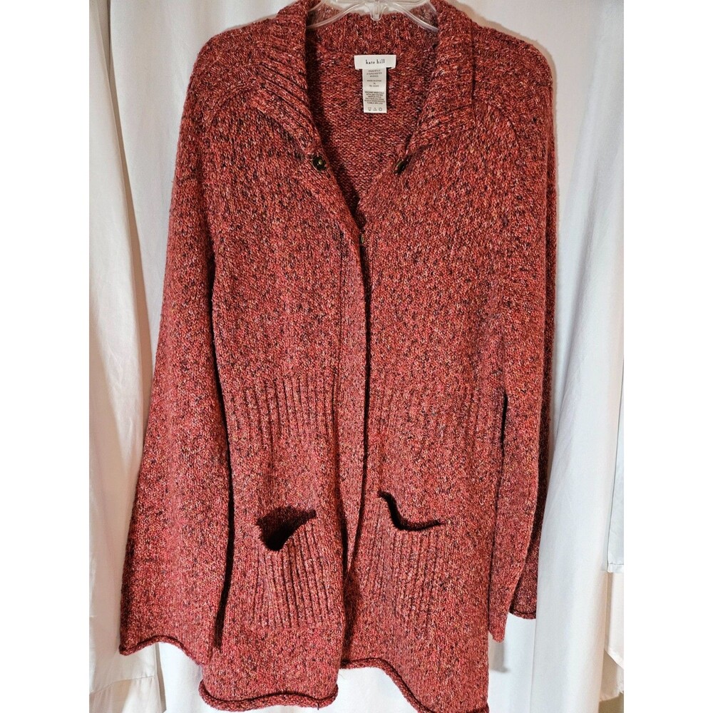 Kate Hill Women's‎ Wool Blend Cardigan - Burgundy(red)/tweed - XL